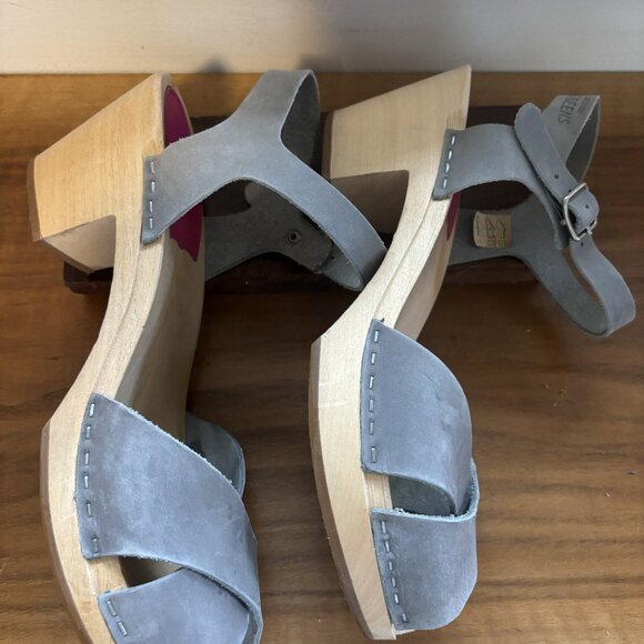 Swedish Hasbeens Mirja Grey Nubuck Open-toe Clogs (like new, with box) - Picture 3 of 6